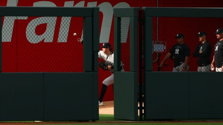 Cam Schlittler was practicing in bullpen before starting in the Yankees' 15-1 win over the Royals, Kansas City, May 26, 2026.