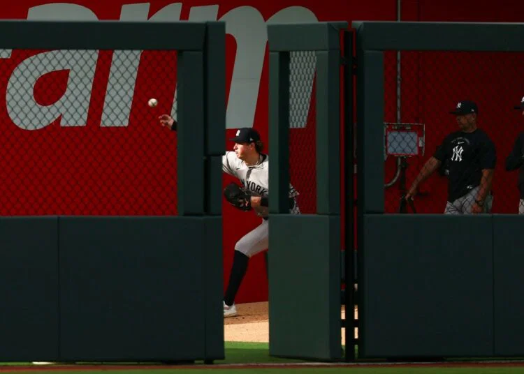Cam Schlittler was practicing in bullpen before starting in the Yankees' 15-1 win over the Royals, Kansas City, May 26, 2026.