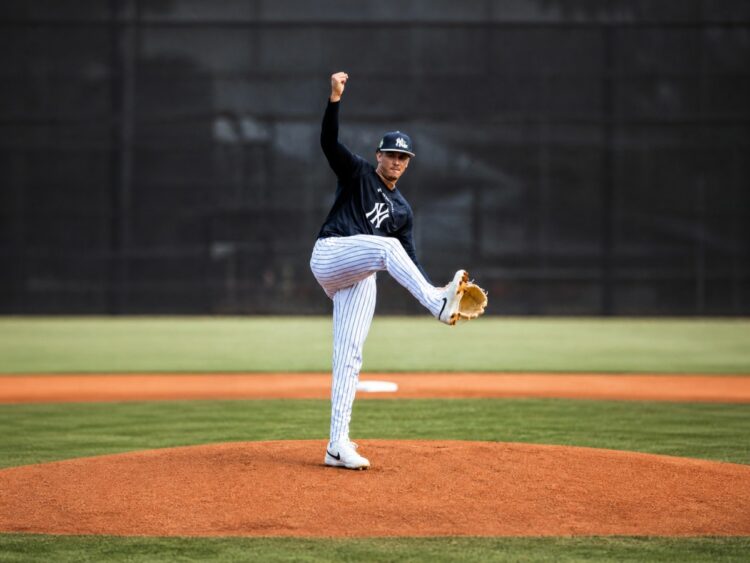 Yankees' rookie ace Carlos Lagrange is on the mound during the 2026 spring training.