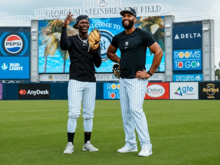 Jazz Chisholm Jr. and Amed Rosario at the New York Yankees Spring Training camp in Tampa, Fl. Feb. 14, 2026.
