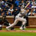 New York Yankees designated hitter Spencer Jones hits an RBI single during the fifth inning of a baseball game against the New York Mets, Friday, May 15, 2026, in New York.