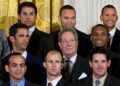 John Sterling and Derek Jeter are in the White House to meet President Obama after winning the 2009 World Series champion, April 26, 2010.