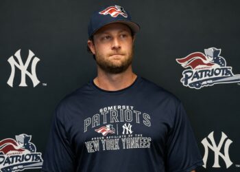Yankees ace Gerrit Cole started his rehab with Double-A Somerset Patriots in April 2026.