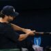 Gerrit Cole practices with a bat in the dugout during the Yankees' 15-1 win over the Royals, Kansas City, May 26, 2026.