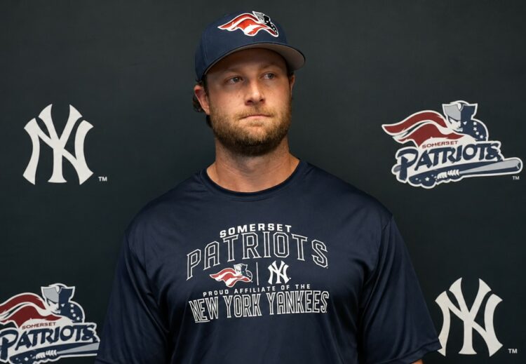 Yankees ace Gerrit Cole started his rehab with Double-A Somerset Patriots in April 2026.
