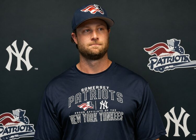 Yankees ace Gerrit Cole started his rehab with Double-A Somerset Patriots in April 2026.