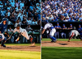 Jazz Chisholm Jr. jumped to reach the home plate and score the run that gave the Yankees' 4-3 win over the Royals in the ninth, Kansas City, May 25, 2026.