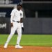 New York Yankees’ Jazz Chisholm Jr. reacts after stealing a base against the Boston Red Sox, Friday, June 6, 2025, in New York.
