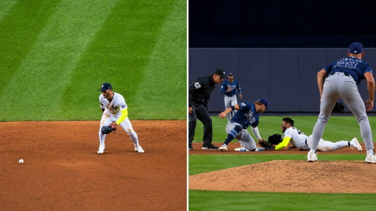Yankees' Jose Caballero committed an error and caught stealing bases in 4-2 loss in New York, May 22, 2026.