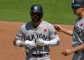 Jose Caballero is in action during the Yankees' 4-3 comeback win over the Royals in the ninth, Kansas City, May 25, 2026.