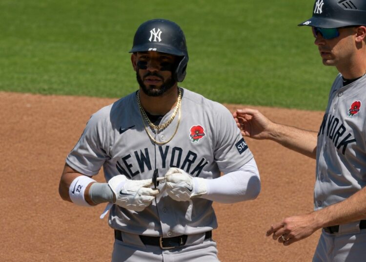 Jose Caballero is in action during the Yankees' 4-3 comeback win over the Royals in the ninth, Kansas City, May 25, 2026.