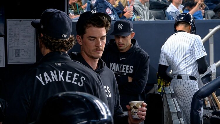 Max Fried is in Yankees dugout on May 22, 2026, New York, Yankee Stadium.