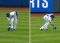 A replay overturned a catch by Royals' RF Jac Caglianone off Ben Rice in the Yankees 15-1 win, Kansas City, May 26, 2026.