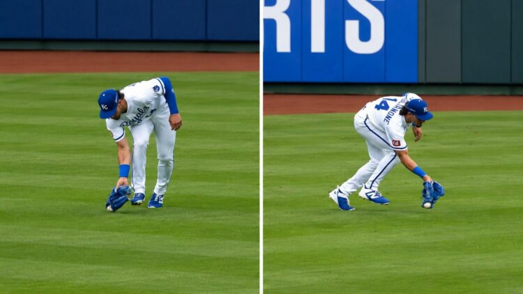A replay overturned a catch by Royals' RF Jac Caglianone off Ben Rice in the Yankees 15-1 win, Kansas City, May 26, 2026.