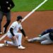 Yankees Ryan McMahon tags out Rays runner Junior Caminero at third base on Cody Bellinger’s heads-up throw during New York’s 2-0 win on May 24, 2026.