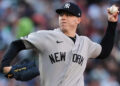 New York Yankees starting pitcher Ryan Weathers delivers during the first inning of a baseball game against the Baltimore Orioles, Monday, May 11, 2026, in Baltimore.