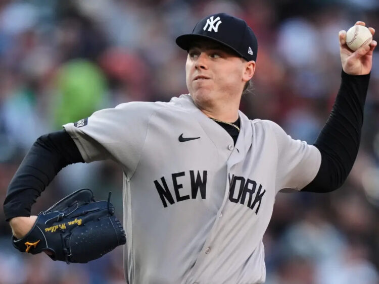 New York Yankees starting pitcher Ryan Weathers delivers during the first inning of a baseball game against the Baltimore Orioles, Monday, May 11, 2026, in Baltimore.