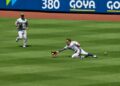 Trent Grisham watches as Spencer Jones makes a near-impossible catch during the Yankees' 7-6 loss to the Mets, New York, May 17, 2026.