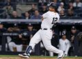 Yankees' Trent Grisham hit his second home run in the ninth in 11-10 win over the Angels in New York, Apr. 13, 2026.