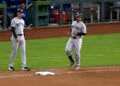 Trent Grisham walks to the first base in the Yankees' 8-2 rout of the A's in Sacramento, May 29, 2026.