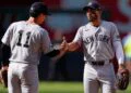 The Yankees deployed Anthony Volpe at SS and Jose Caballero at 3B in the 4-3 win over the Royals in Kansas City, May 25, 2026.