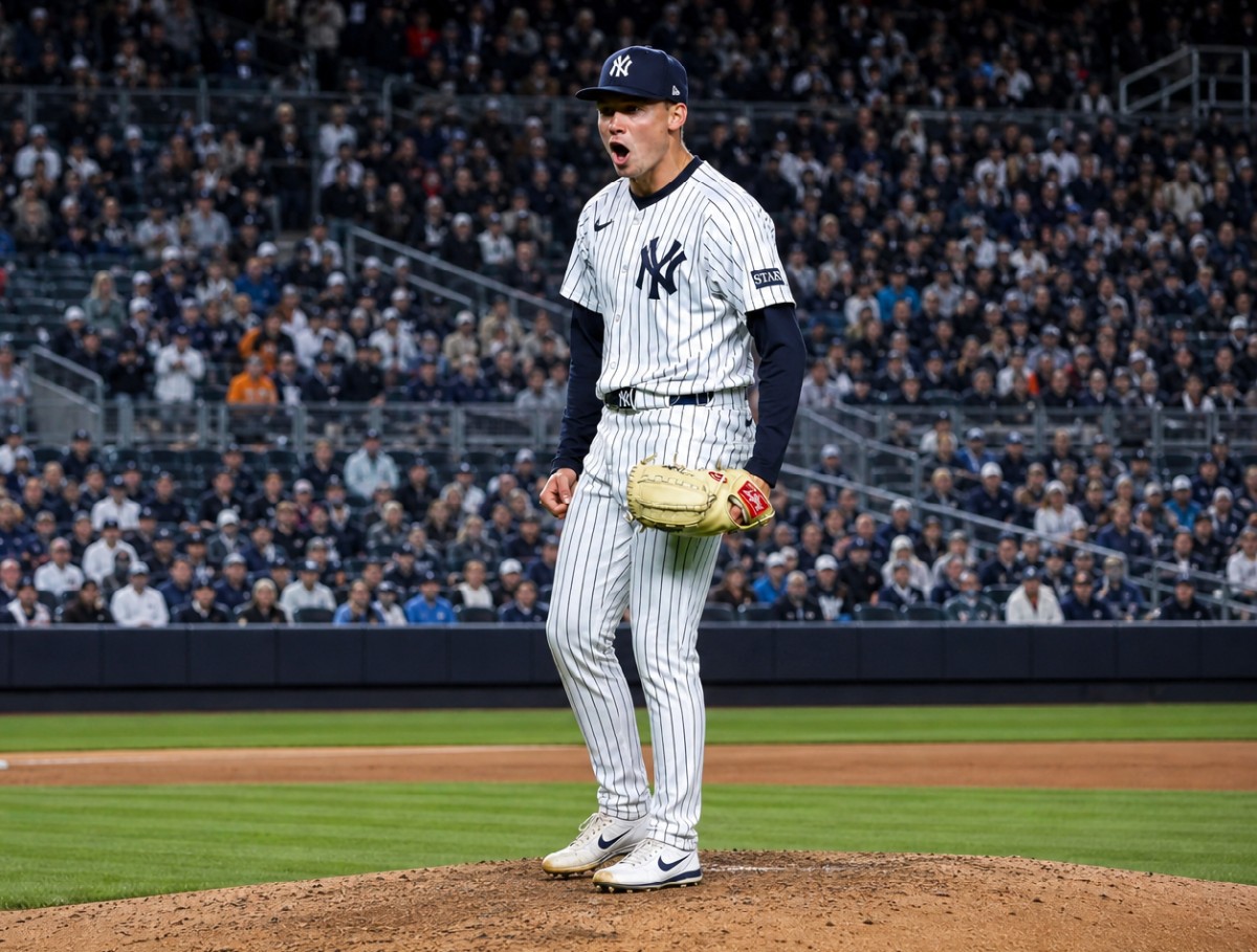 Will Warren reacciona a la captura de Aaron Judge en la pared en la victoria de los Yankees por 7-2 sobre los Orioles en Nueva York, 1 de mayo de 2026.