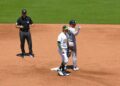 Max Schuemann gestures to dugout after scoring a run in the Yankees' 13-8 win over the A's in Sacramento, May 31, 2026.