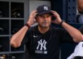 Manager Aaron Boone reacts to a baserunning lapse during the Yankees' 5-1 loss to the White Sox in New York, June 18, 2026.