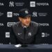 Yankees' manager Aaron Boone talks to reporters after the Yankees' 5-4 loss to the Guardians in New York, June 3, 2026.