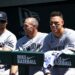 Aaron Judge is with Gerrit Cole and Paul Goldschmidt in the dugout during the Yankees' 13-8 win over the A's in Sacramento, May 31, 2026.