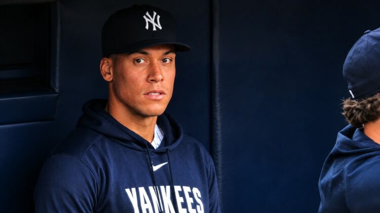 Aaron Judge in the Yankees dugout on June 5, 2026, in New York.