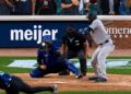 The umpire makes a wrong final strikeout call for Amed Rosario in the Yankees' 5-3 loss to the Tigers, Detroit, Jun 22, 2026.