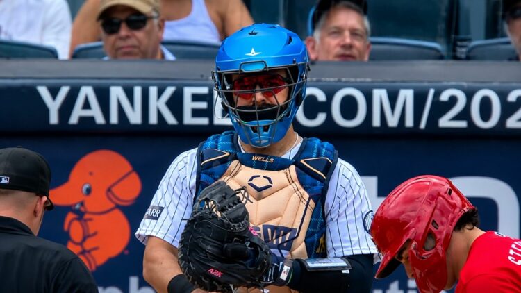 Austin Wells reacts after umpire cancelled a double play citing catcher's interference in the Yankees' 4-1 loss to the Reds, New York, Jun 21, 2026.