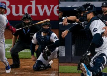 Yankees catcher Austin Wells was hit on head by a backswing from Blue Jays' Jesus Sanchez on May 19, 2026, New York.