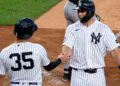 Cody Bellinger congratulates Paul Goldschmidt after his home run in the Yankees' 12-2 win over the White Sox, New York, Jun 16, 2026.