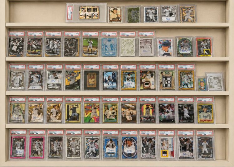 A fan's collection of crads of Yankees slugger Ben Rice.