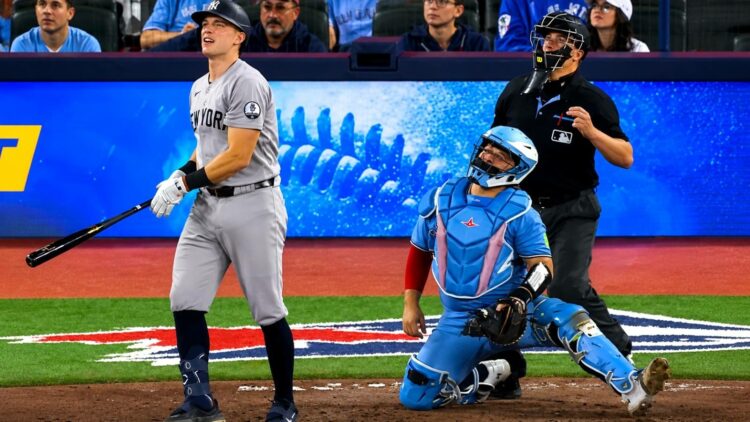 Ben Rice hits the go-ahead home run in ninth in the Yankees' 8-3 win over the Blue Jays in Toronto, June 14, 2026.