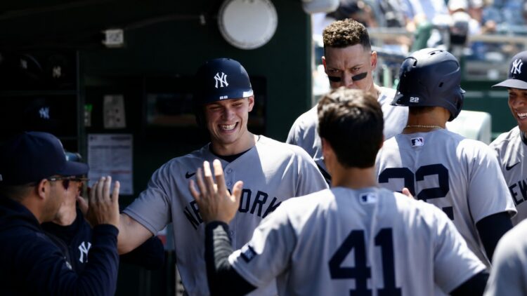 Ben Rice hit a double, triple and 4 RBIs in the third inning during the Yankees' 13-8 win over the A's in Sacramento, May 31, 2026.