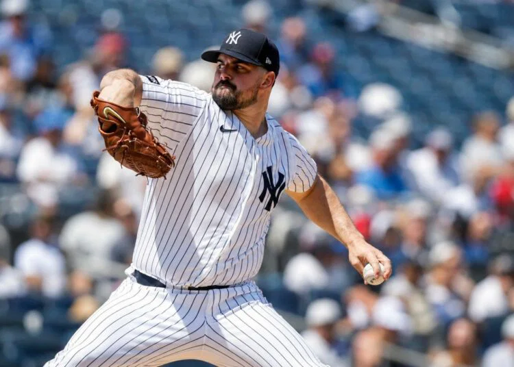 Carlos Rodon pitches in the Yankees' 2-1 win over the Guardians in New York, June 4, 2026.