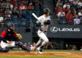 Cody Bellinger hits a two-run single in the 10th inning in the Yankees' 5-7 win over the Guardians in Cleveland, June 08, 2026.