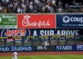 Former Yankees OF Everson Pereira crashed into the wall while catching a Ben Rice blast during the Yankees' 10-5 win over the White Sox, New York, Jun 17, 2026.