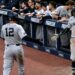 Trent Grisham and Jazz Chisholm Jr, celebrate after a run in the Yankees' 5-7 win over the Guardians in Cleveland, June 08, 2026.