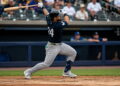 Yankees' OF Jasson Dominguez hits during his rehab with the Triple-A RailRiders on June 9, 2026.