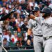 Jasson Dominguez is with Ben Rice and Cody Bellinger after hitting a home run off Tarik Skubal in the Yankees' 4-2 win over the Tigers, Detroit, Jun 24, 2026.