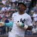 Jazz Chisholm reacts after his home run in the Yankees' 5-4 loss to the Guardians in New York, June 3, 2026.