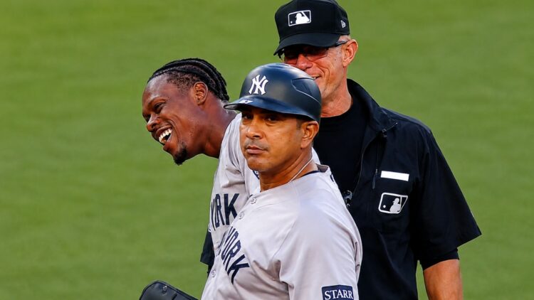 Jazz Chisholm reacts after stealing the third base during the fourth in the Yankees' 4-3 win over the Tigers, Detroit, Jun 23, 2026.