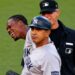 Jazz Chisholm reacts after stealing the third base during the fourth in the Yankees' 4-3 win over the Tigers, Detroit, Jun 23, 2026.