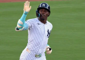 Jazz Chisholm reacts after his home run in the Yankees' 5-4 loss to the Guardians in New York, June 3, 2026.