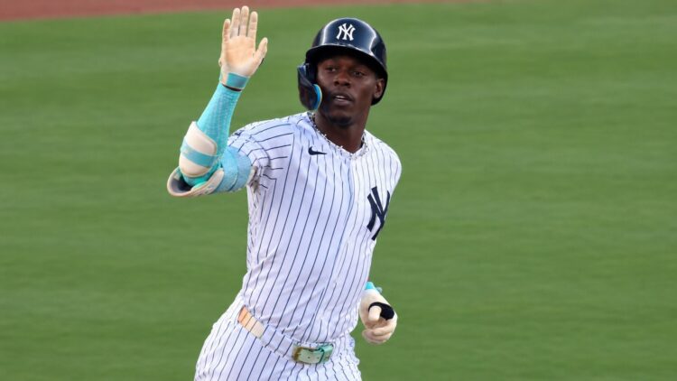 Jazz Chisholm reacts after his home run in the Yankees' 5-4 loss to the Guardians in New York, June 3, 2026.