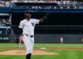 Jazz Chisholm Jr. points finger to the dugout after his home run in the Yankees' 5-0 win over the Reds, New York, June 19, 2026.
